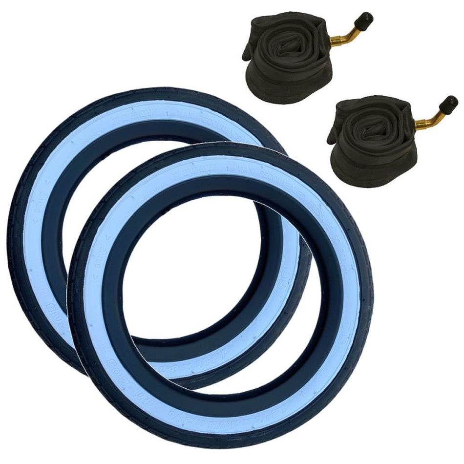 Baldys 12 x 1.75 x 2-1/4 WITEWALL Pram / Bike TYRE & TUBE (Pack of 2)