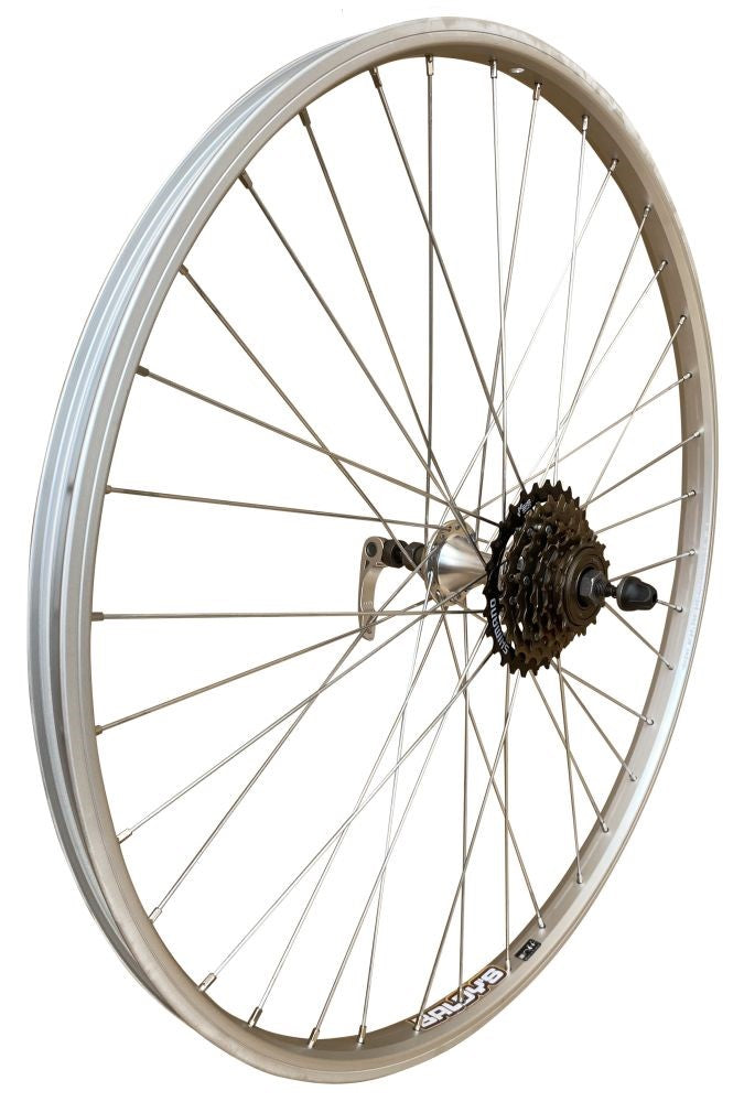Baldys 26" Rear Silver Mountain Bike Wheel 6 Speed Quick Release Alloy Hub