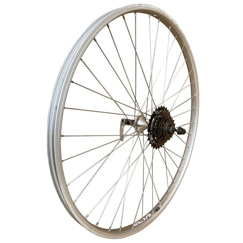 Baldys 26" Rear Silver Mountain Bike Wheel 6 Speed Quick Release Alloy Hub