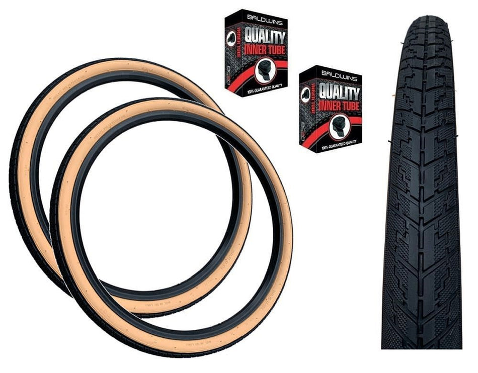 Baldys 26 x 1.75 Slick Mountain Bike Tyres TAN WALL