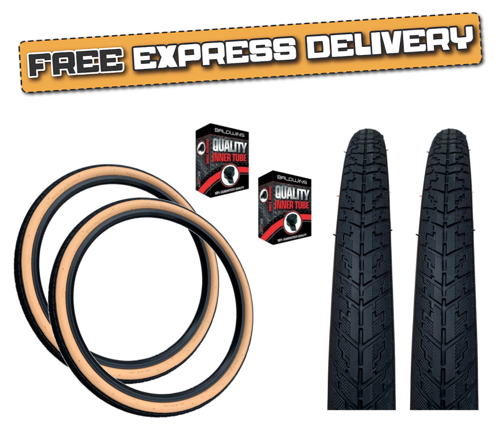 Baldys 26 x 1.75 Tan Amber Wall Road Slick Mountain MTB Bike TYREs TUB Baldwins Cycles Ltd