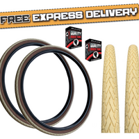 Baldys 700 x 38c CREAM With BROWN WALL Hybrid Trekking Cycle Bike TYREs TUBEs