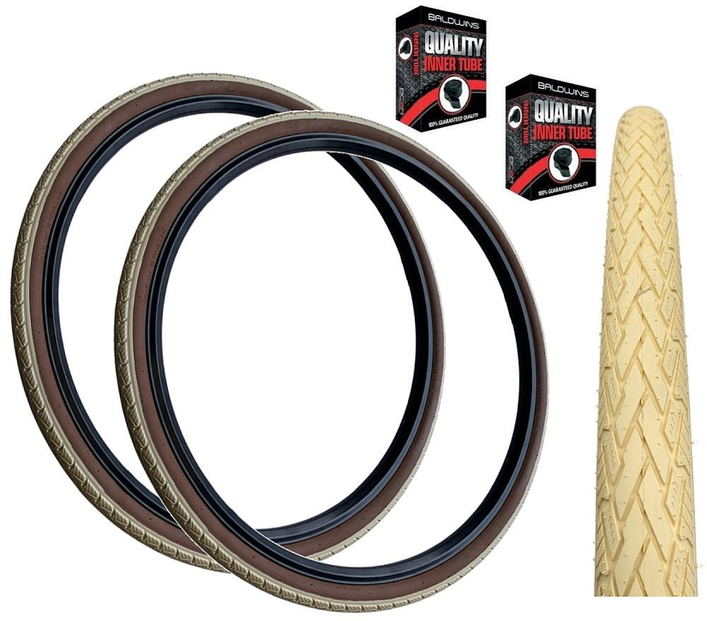 Baldys 700 x 38c CREAM With BROWN WALL Hybrid Trekking Cycle Bike TYREs TUBEs