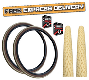 Baldys 700 x 38c CREAM With BROWN WALL Hybrid Trekking Cycle Bike TYREs TUBEs