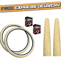 Baldys 700 x 38c CREAM Hybrid Trekking Slick Road Cycle Bike TYREs TUBEs