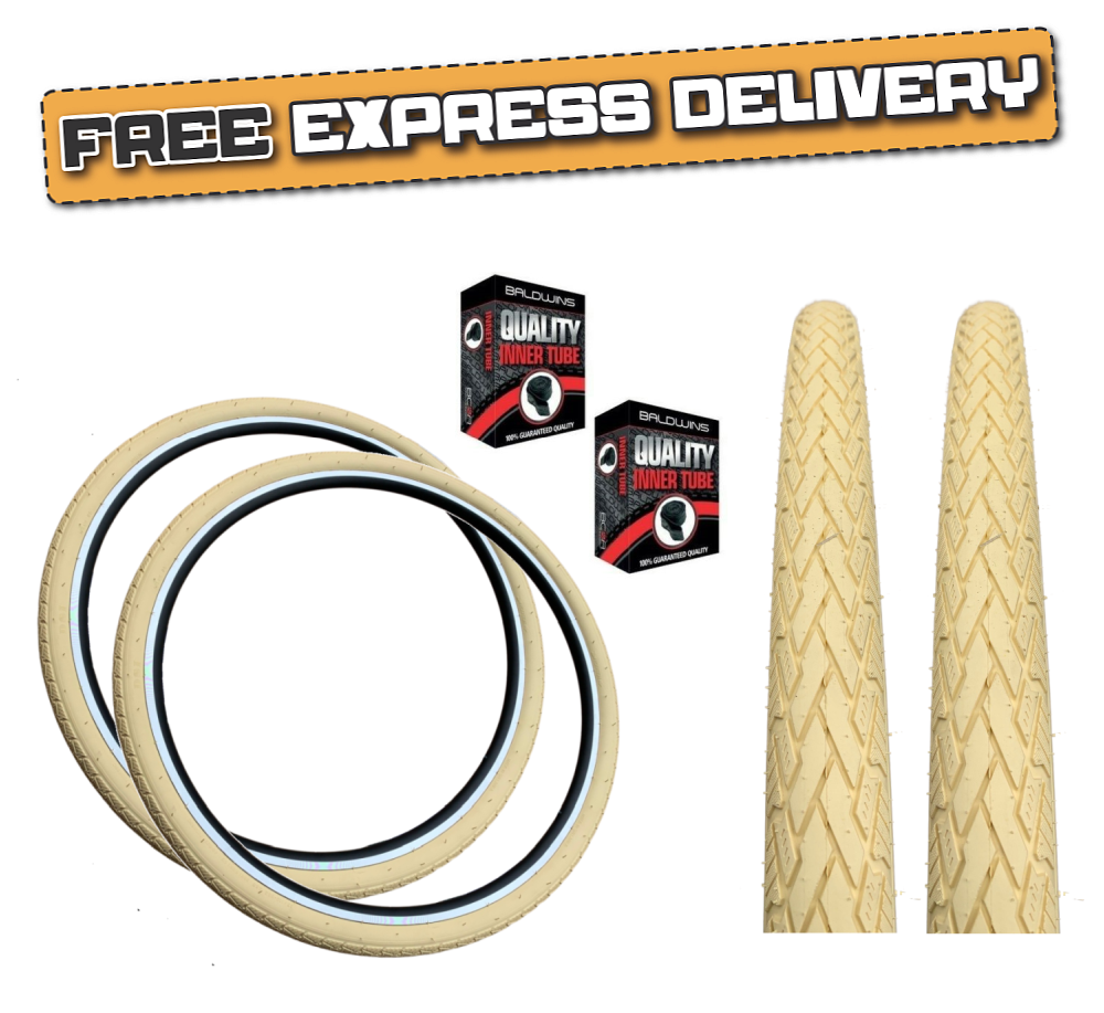 Baldys 700 x 38c CREAM Hybrid Trekking Slick Road Cycle Bike TYREs TUBEs