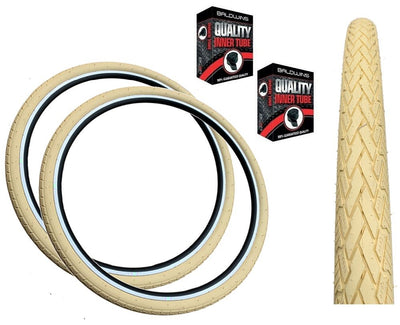 Baldys 700 x 35c CREAM Hybrid Trekking Cycle Bike TYREs Slick Road Tread