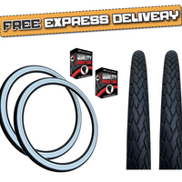 PAIR Baldys 700 x 35c WHITEWALL Hybrid Trekking Cycle Bike TYRES & TUBES Slick Tread