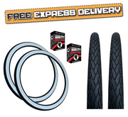 PAIR Baldys 700 x 35c WHITEWALL Hybrid Trekking Cycle Bike TYRES & TUBES Slick Tread