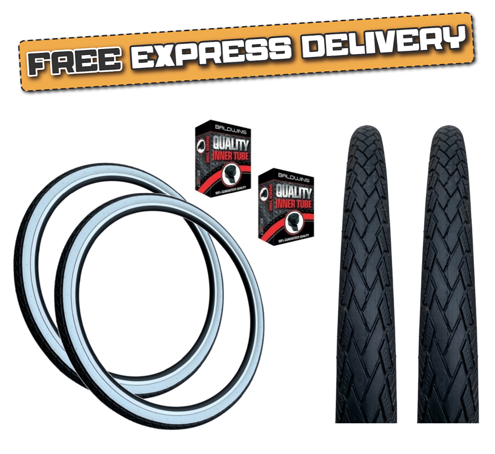 Baldys 700 x 38c WHITEWALL Hybrid Trekking Bike TYREs TUBEs Slick Road Tread