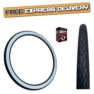 Baldys 700 x 35c WHITEWALL Hybrid Trekking Cycle Bike TYRE & TUBE Slick Road Tread