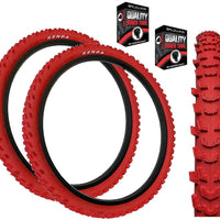KENDA 24 x 1.95 RED Mountain Bike Off Road MTB Knobby Tread TYREs TUBEs