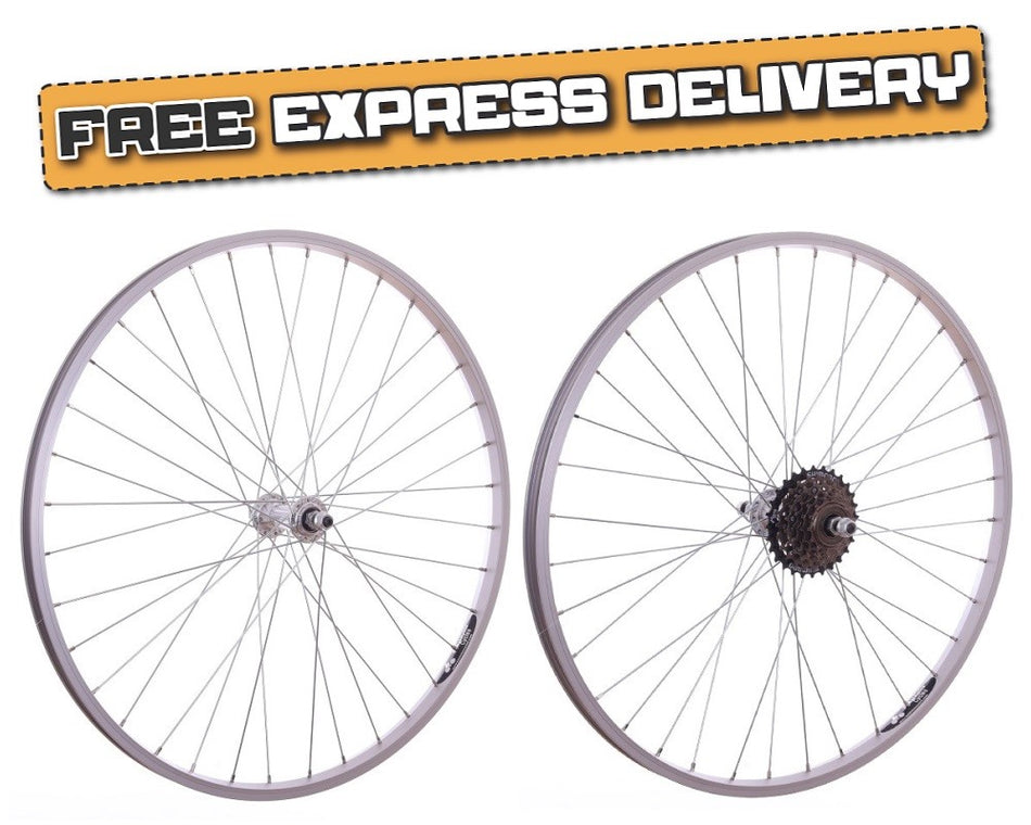 26" PAIR Mountain Bike / Cycle Wheels + 6 Speed Shimano Freewheel