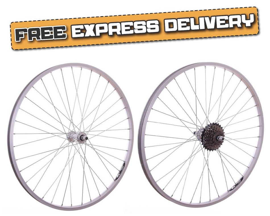 26" PAIR Mountain Bike / Cycle Wheels + 7 Speed Freewheel