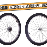 26" PAIR Mountain Bike Wheels + 5 Speed Freewheel + TYRES & TUBES