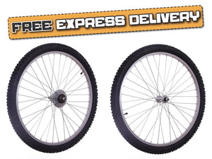 26" PAIR Mountain Bike Wheels + 5 Speed Freewheel + TYRES & TUBES