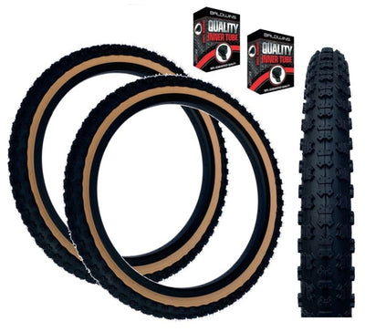 Baldys 20 x 2.125 BMX Mountain Bike BLACK / TAN WALL Knobby Tread TYREs TUBEs