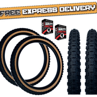 Baldys 16 x 1.75 BLACK With TAN WALL Kids BMX Mountain Bike TYRE s TUBE s