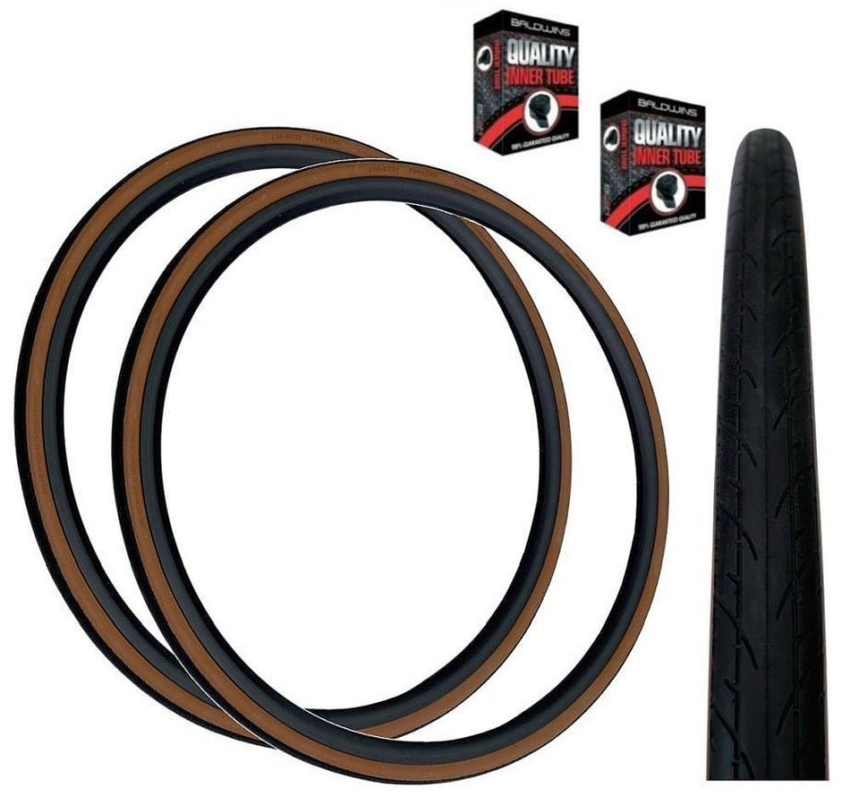 Baldys COMET 700 x 25c BROWN WALL Slick Road Racing Bike TYRE s TUBE s