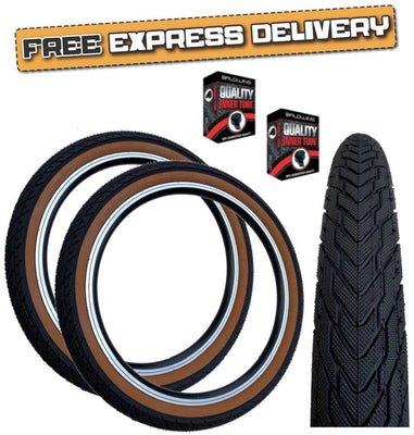 Baldys F-STYLE 20 x 2.35 BROWN WALL Slick BMX Mountain Bike TYRE s TUBE s