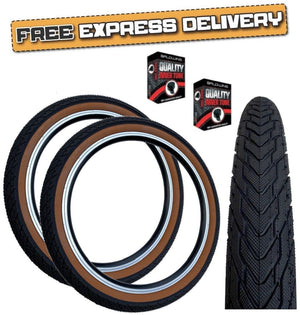Baldys F-STYLE 20 x 2.35 BROWN WALL Slick BMX Mountain Bike TYRE s TUBE s