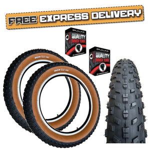 Baldy's Jumbo 20 x 4.00 BROWN WALL Fat E-Bike Ready Folding TYREs TUBEs