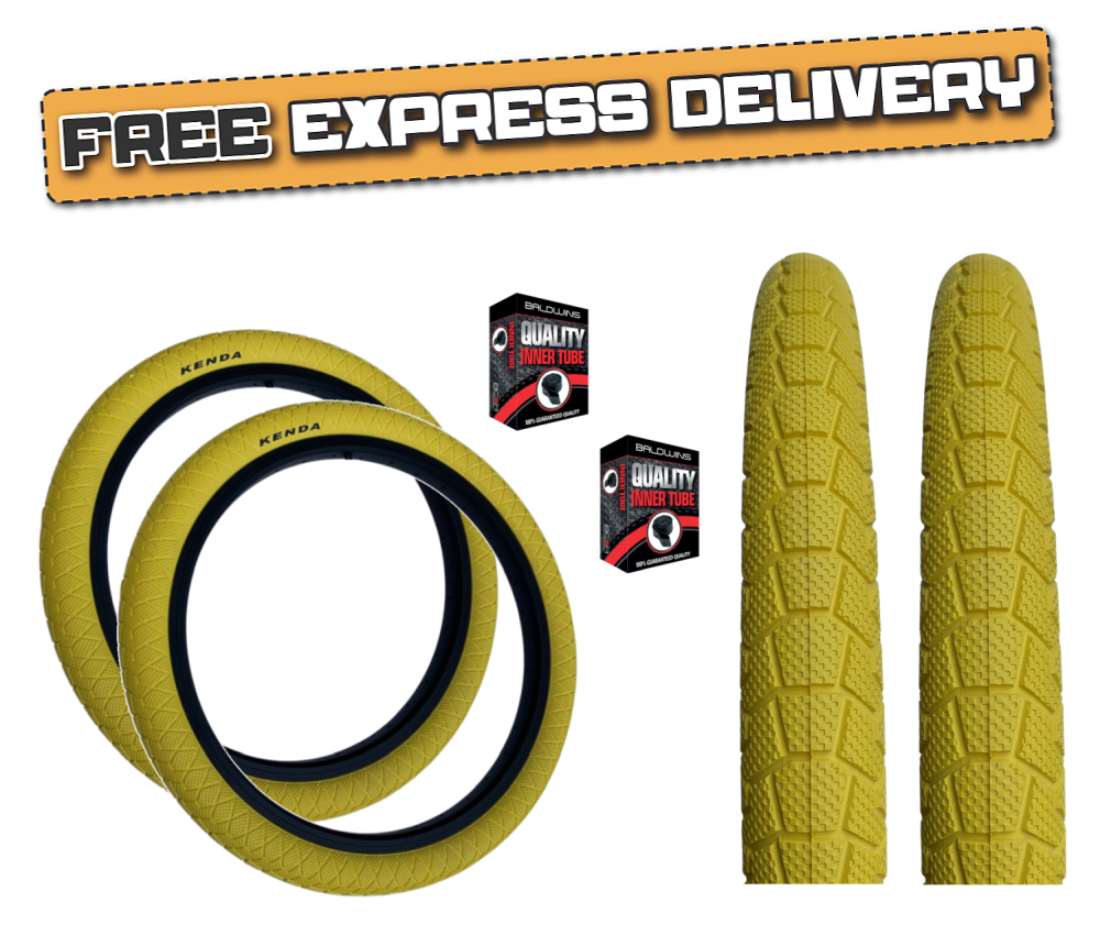 KENDA KRAKPOT 20 x 1.95 YELLOW Kids BMX Bike Freestyle Street TYREs TUBEs K-90