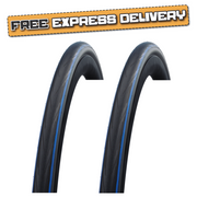PAIR Schwalbe LUGANO 700 x 25c BLUE STRIPES Slick Road Racing Bike TYRES