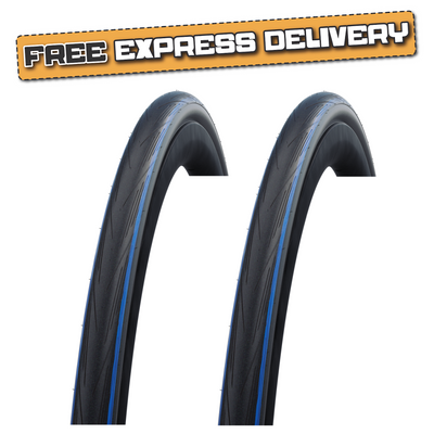 PAIR Schwalbe LUGANO 700 x 25c BLUE STRIPES Slick Road Racing Bike TYRES