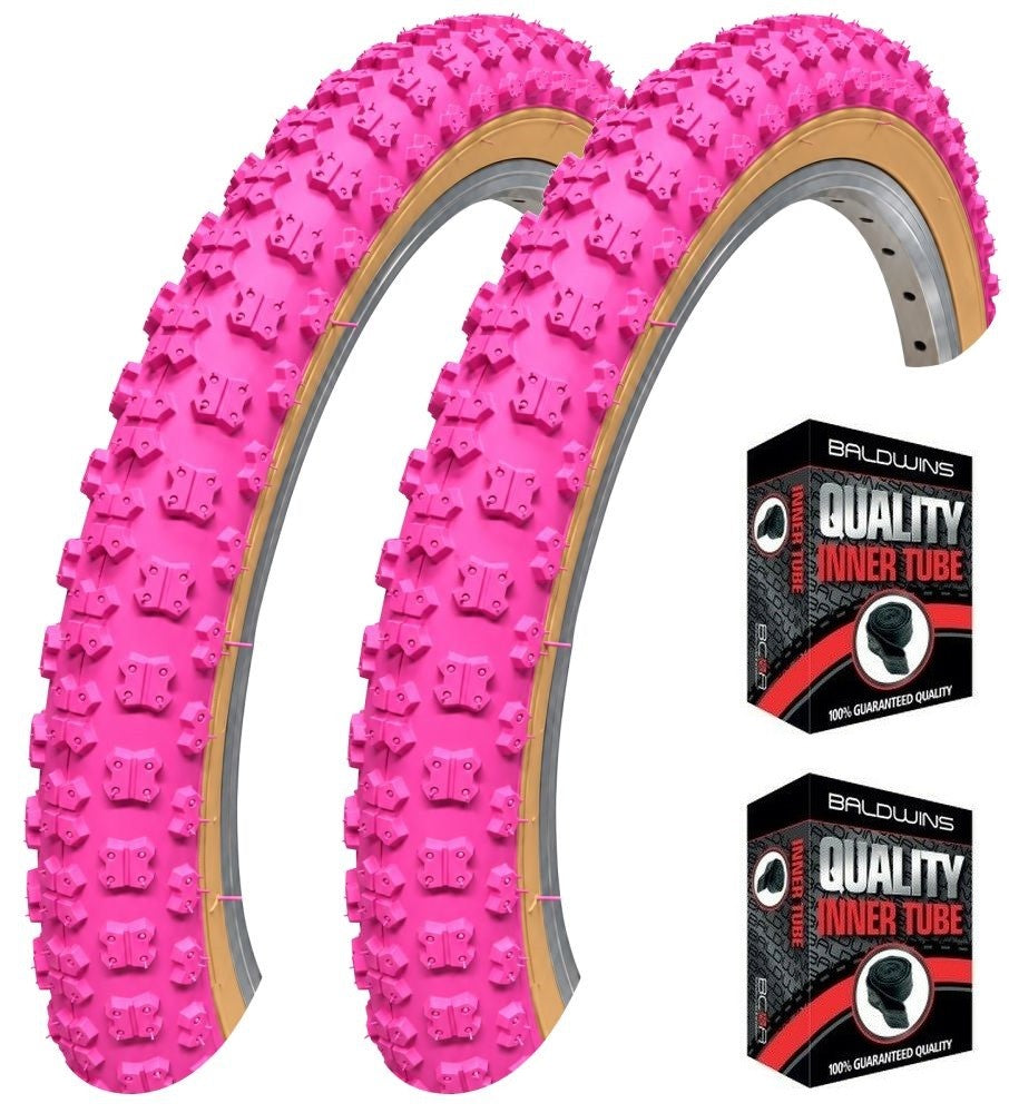 Baldys 20 x 2.125 BMX / Mountain Bike Tyre PINK / TAN WALL