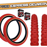 Baldys 20 x 2.125 BMX Mountain Bike RED / TAN WALL Knobby Tread TYREs TUBEs