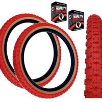 Baldys 20 x 2.125 BMX Mountain Bike RED / TAN WALL Knobby Tread TYREs TUBEs