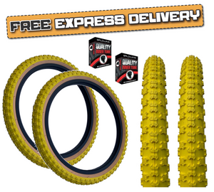 Baldys 16 x 1.75 YELLOW With TAN WALL Kids BMX Mountain Bike TYRE s TUBE s