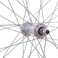 700c PAIR Hybrid Bike Silver Alloy Wheels + 6 Speed Shimano Freewheel