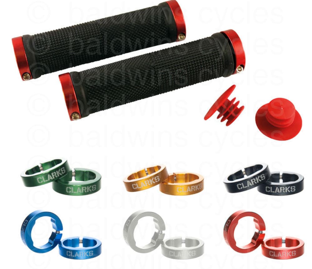 Clarks Vice Lock-on Grip in Black / Various Cols Anodized Rings - Black/Red